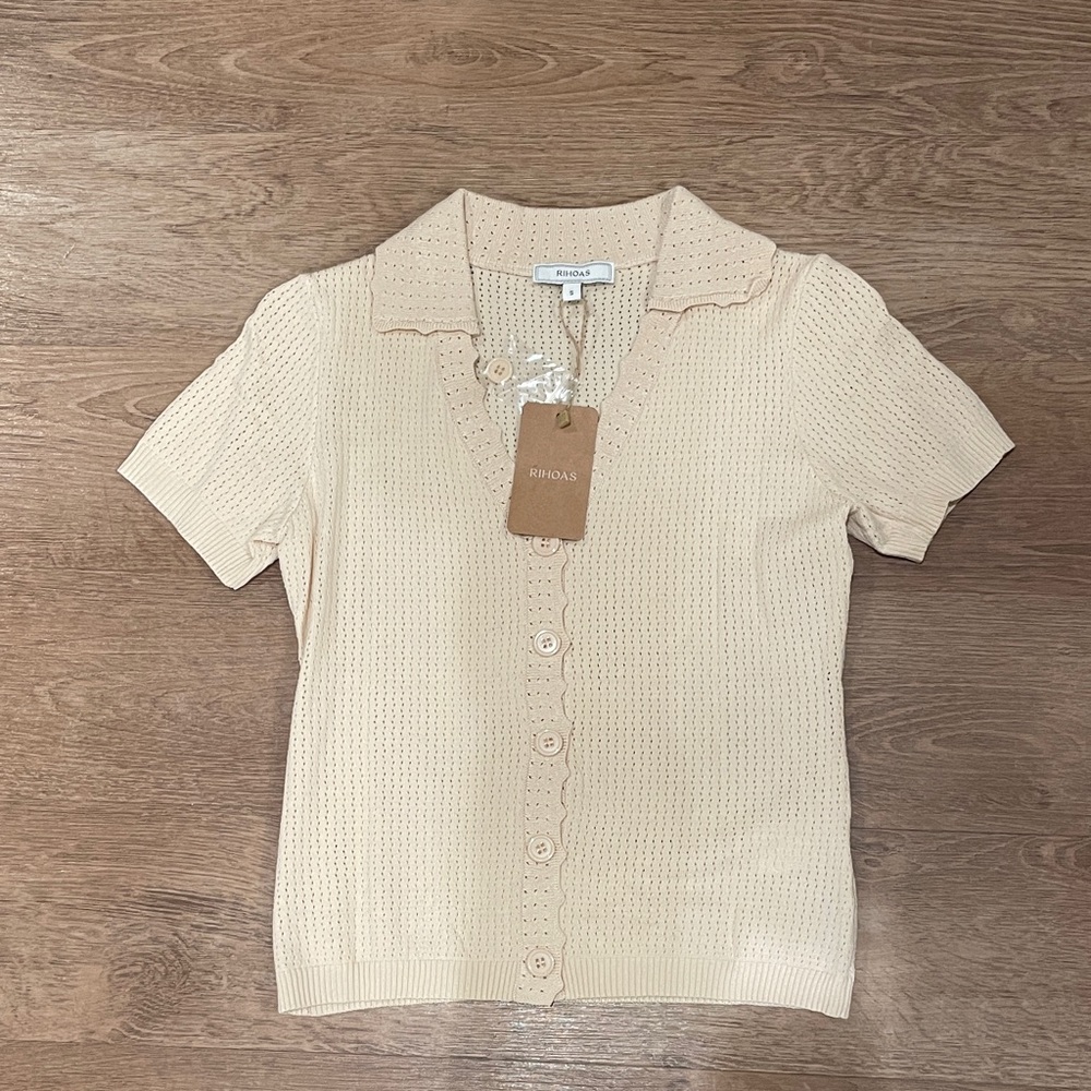 RIHOAS Beige Button Down Knit Top